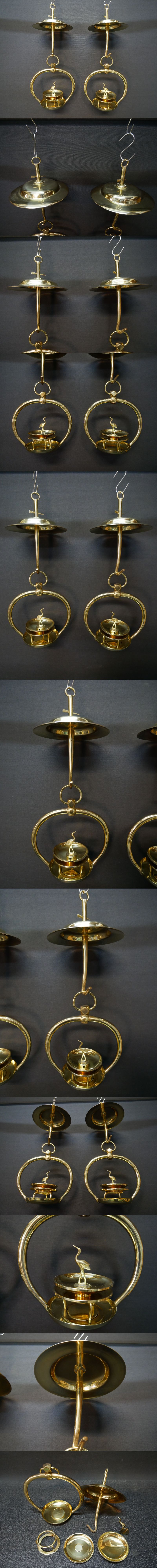 【仏壇】【長期保管品】リン灯　1対　真鍮製　高さ39㎝　輪灯　りんと…